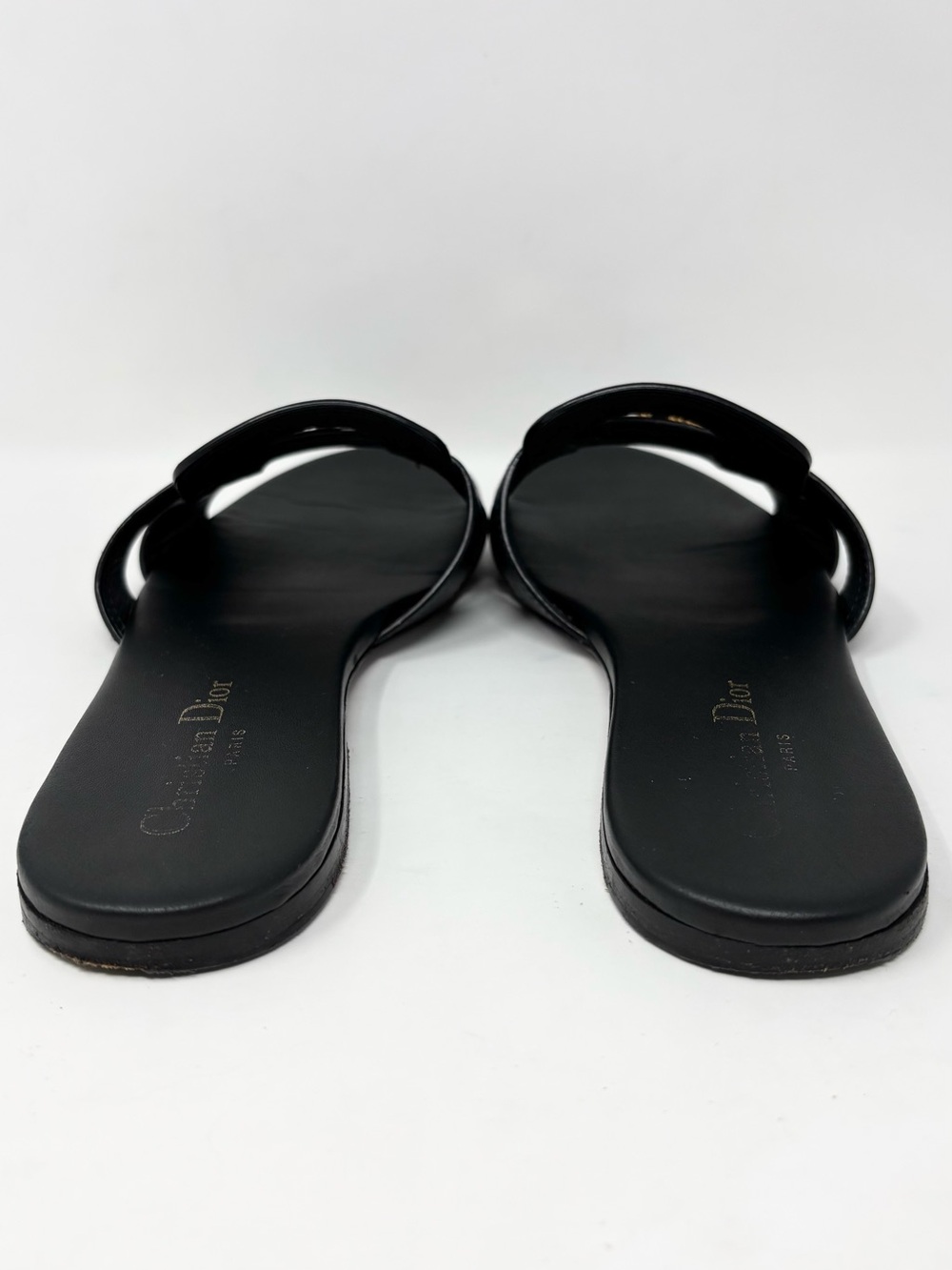Dior 30 Montaigne Slides Black Calfskin Gold CD Logo Sandals Size 38 8 Authentic - Picture 11 of 15